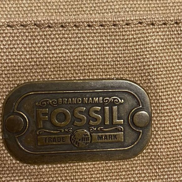 FOSSIL Canvas Shoulder Handbag Tan & Brown 9X4X11 SEE DESCRIPTION - Picture 2 of 8